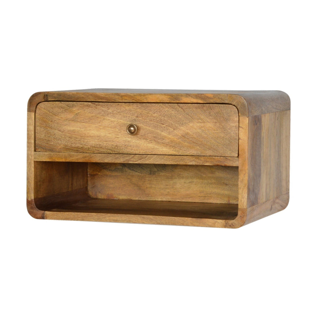 Solid Wood Floating Curve Open Slot, 1-Drawer, Nightstand, Oak