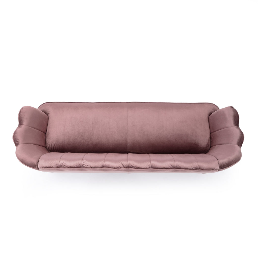 Modern Glam Velvet 3 Seater Sofa with Curvaceous Shell Design in Blush