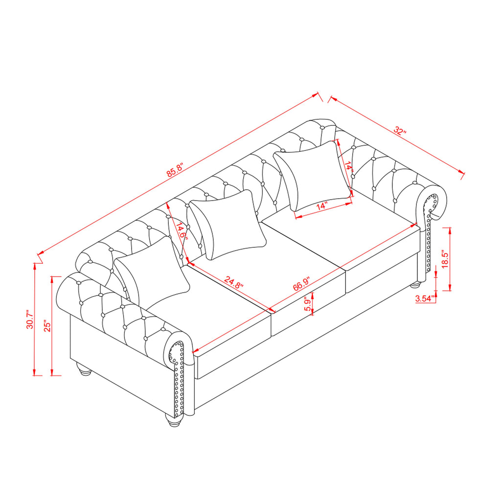 85.8' Living Room Chesterfield Sofa Classic Tufted Design Faux Leather PU Upholstered Sofa with Storage (Black)