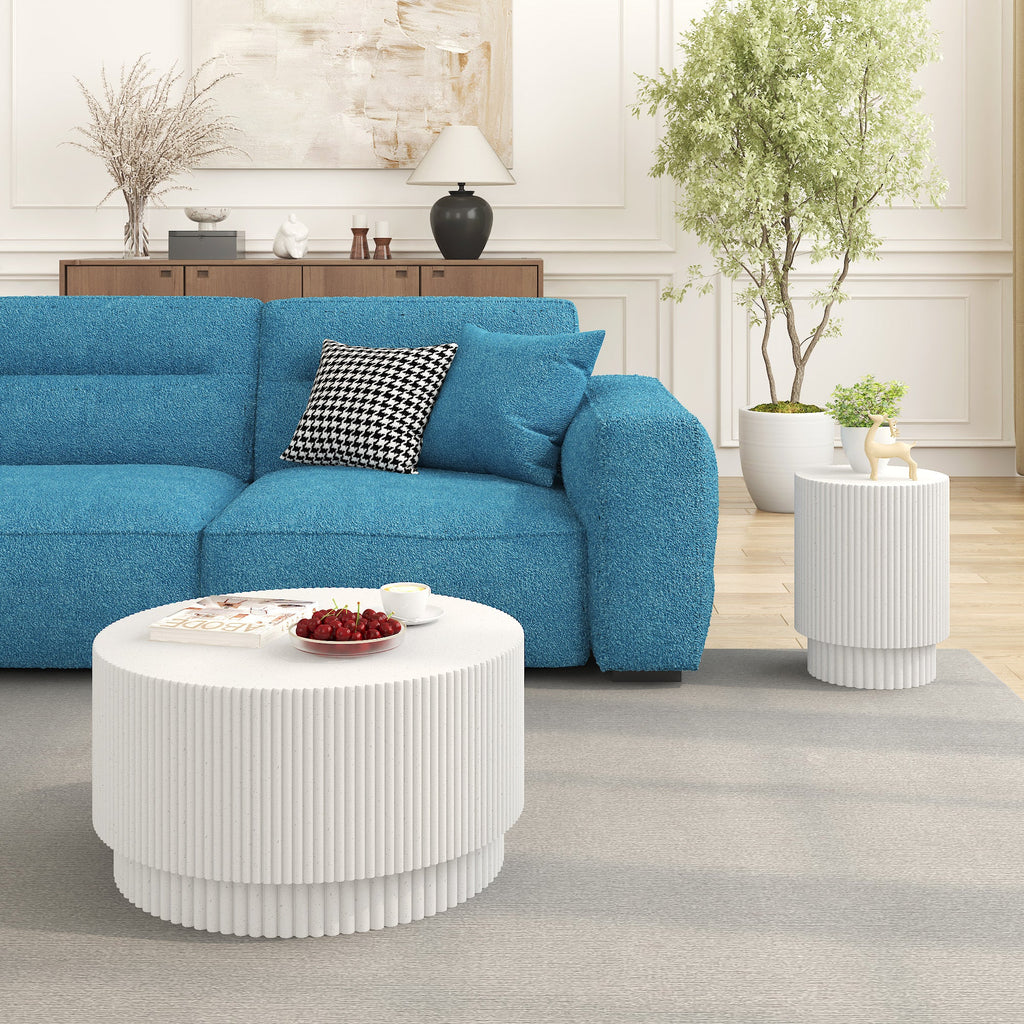15.72-inch H-barrel coffee table, Nordic style, simple design, suitable for indoor and outdoor use, magnesium oxide material, suitable for living room, bedroom or garden sofa