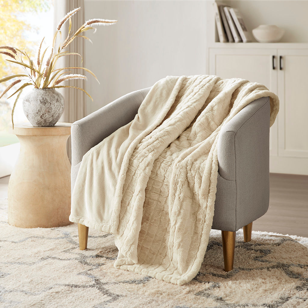 1 PCS 50x70' Oversized Faux Fur Heated Throw Ivory Texture