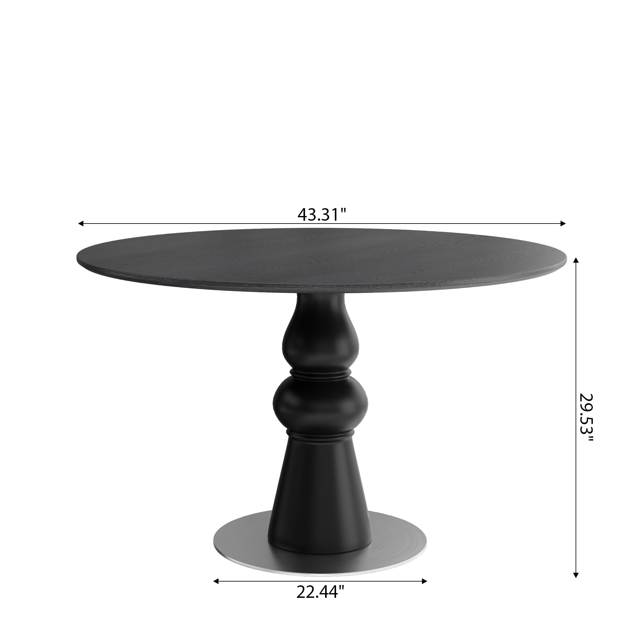 43' Modern Round Dining Table - Black Solid Wood Tabletop, Small Kitchen Table For 2-4 Person