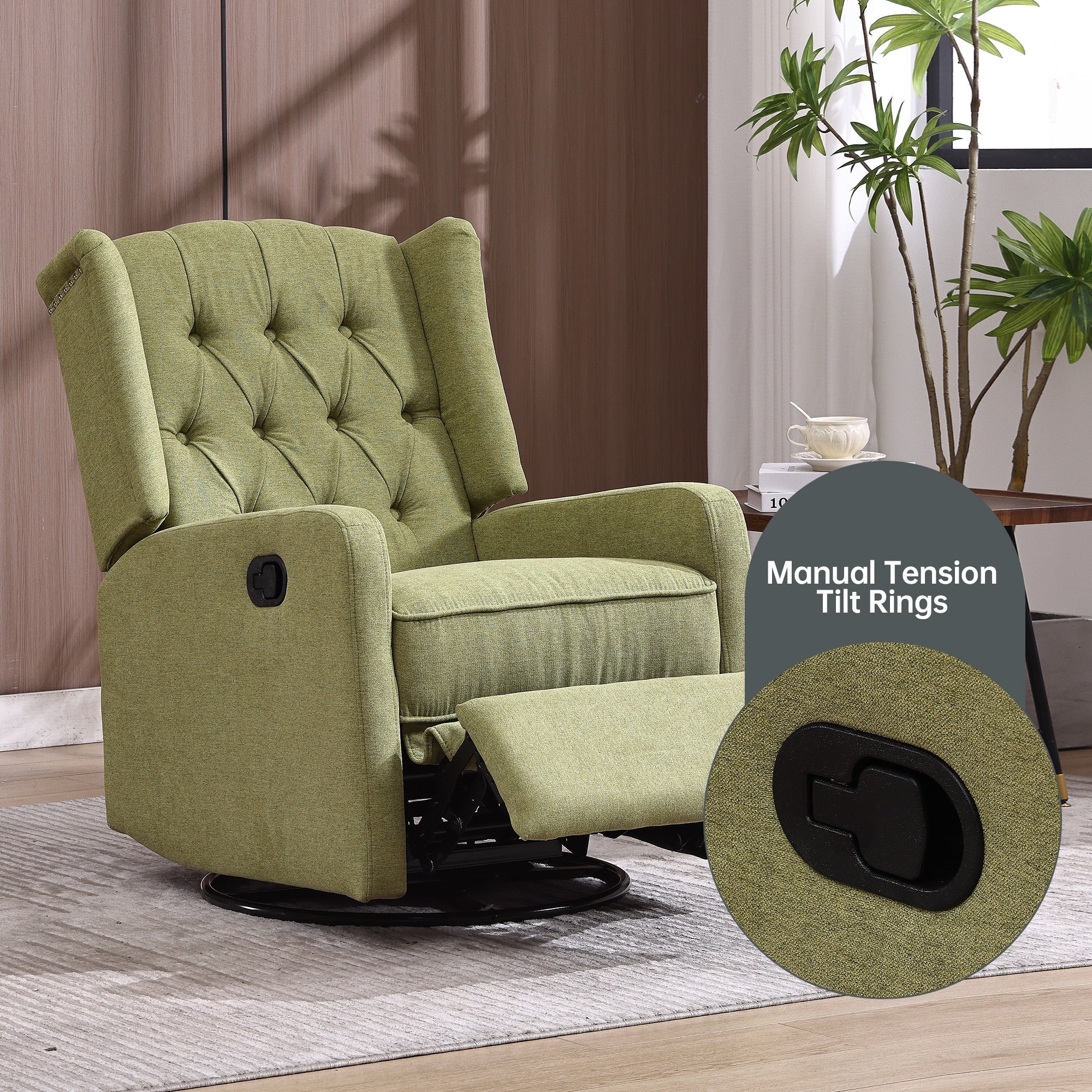 COOLMORE Rocking Recliner Chair,360 Degree Swivel Nursery Rocking Chair,Glider Chair,Modern Small Rocking Swivel Recliner Chair for Bedroom,Living Room Chair Home Theater Seat (Ovive Green)
