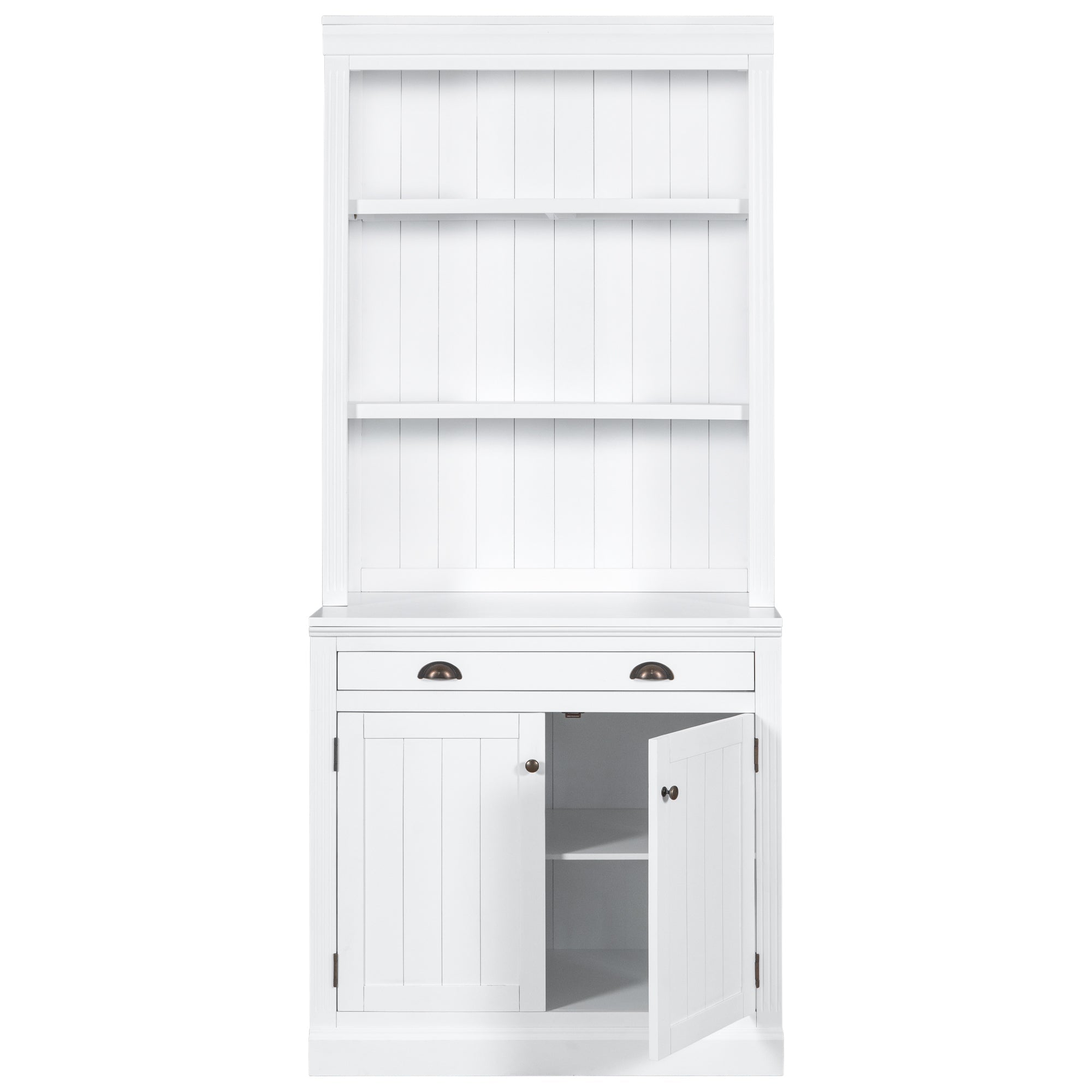 83.4"Tall Bookshelf Suite, Modern Bookcase Suite with LED Lighting,Doors and Drawers,2-Piece Set Storage Bookcase with Open Shelves for Living Room,Home Office,White