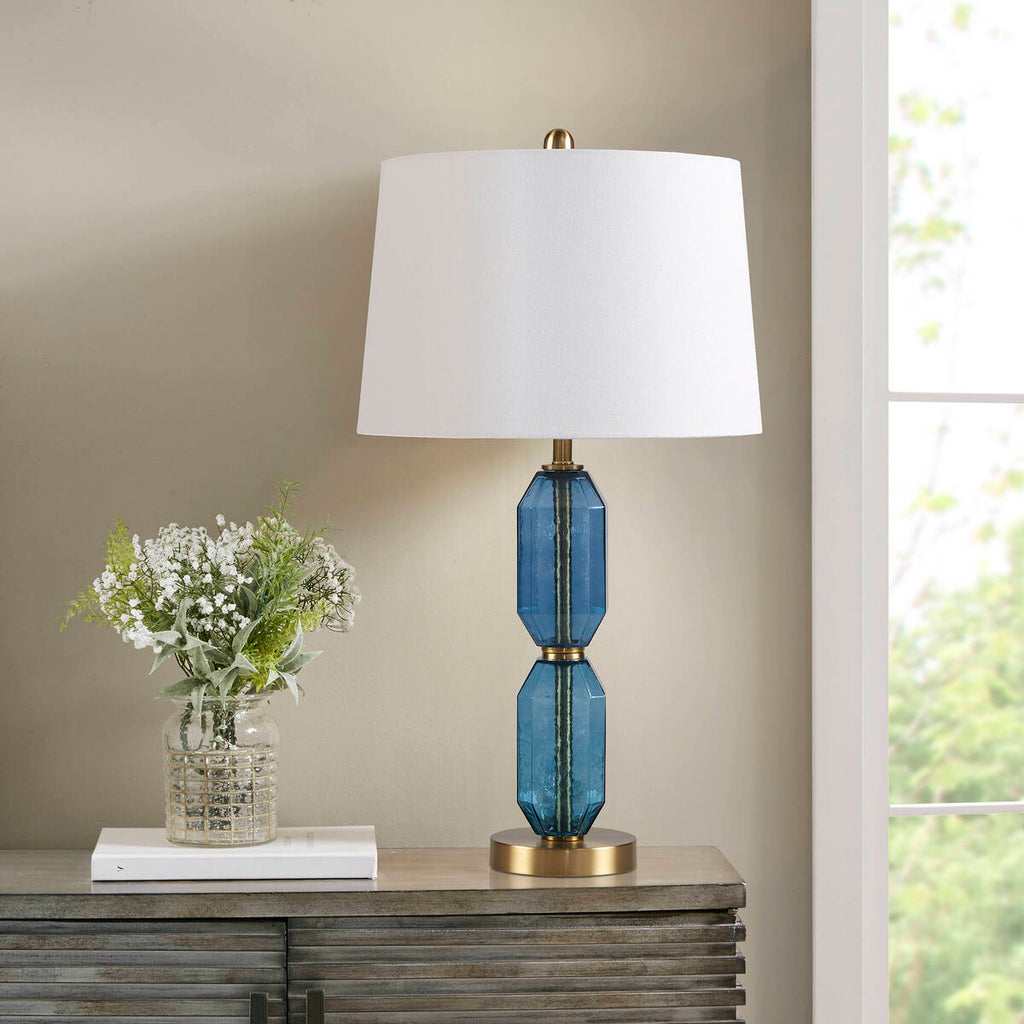 Faceted Blue Glass Table Lamp Blue See below
