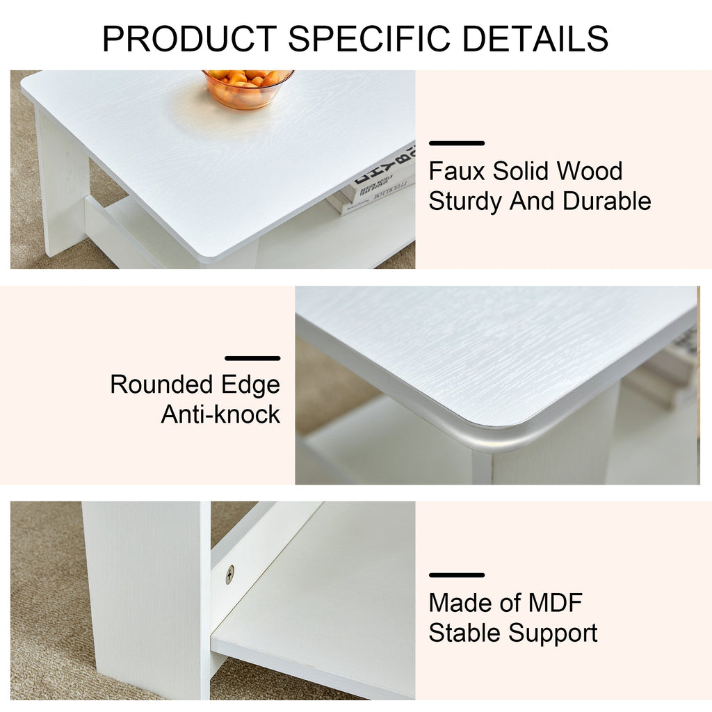 A modern and minimalist white double layered rectangular coffee table and coffee table. MDF material is more durable and suitable for living rooms, bedrooms, and study rooms. 19.6 "*35.4"*16.5 "CT-16
