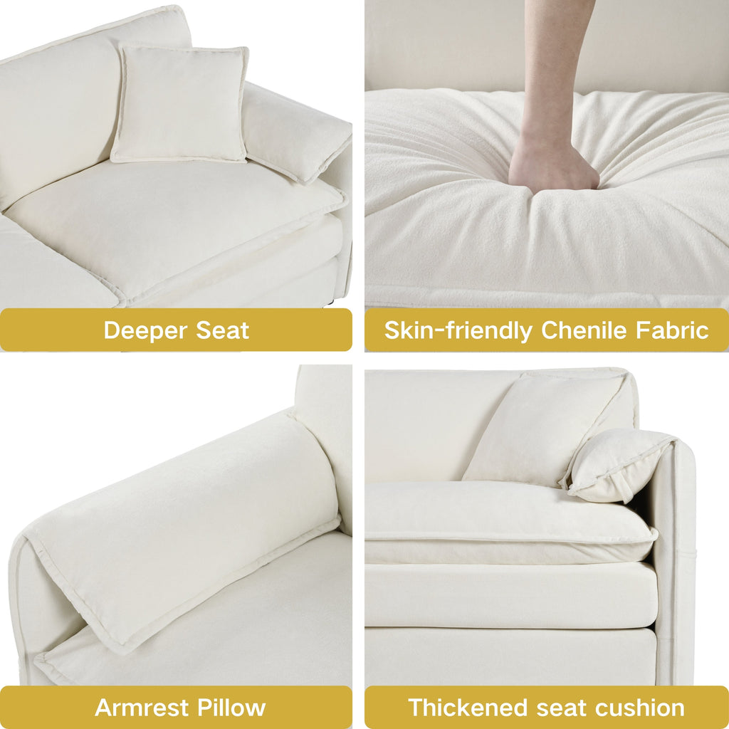 Oversized Chenille Loveseat Sofa, Oversized 2-Seater Small Cloud Couch, Modern Comfy Deep Seat Love Seat for Living Room Bedroom Office Apartment,DIY Combination,Beige