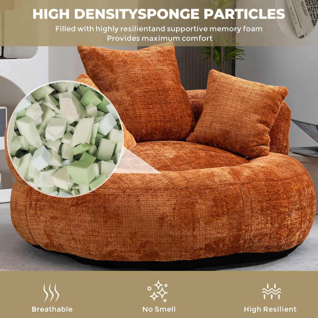 Lazy Sofa Durable Comfort Lounger High Back Bean Bag Chair for Adults and Kids, Indoor & Outdoor, Orange Chenille