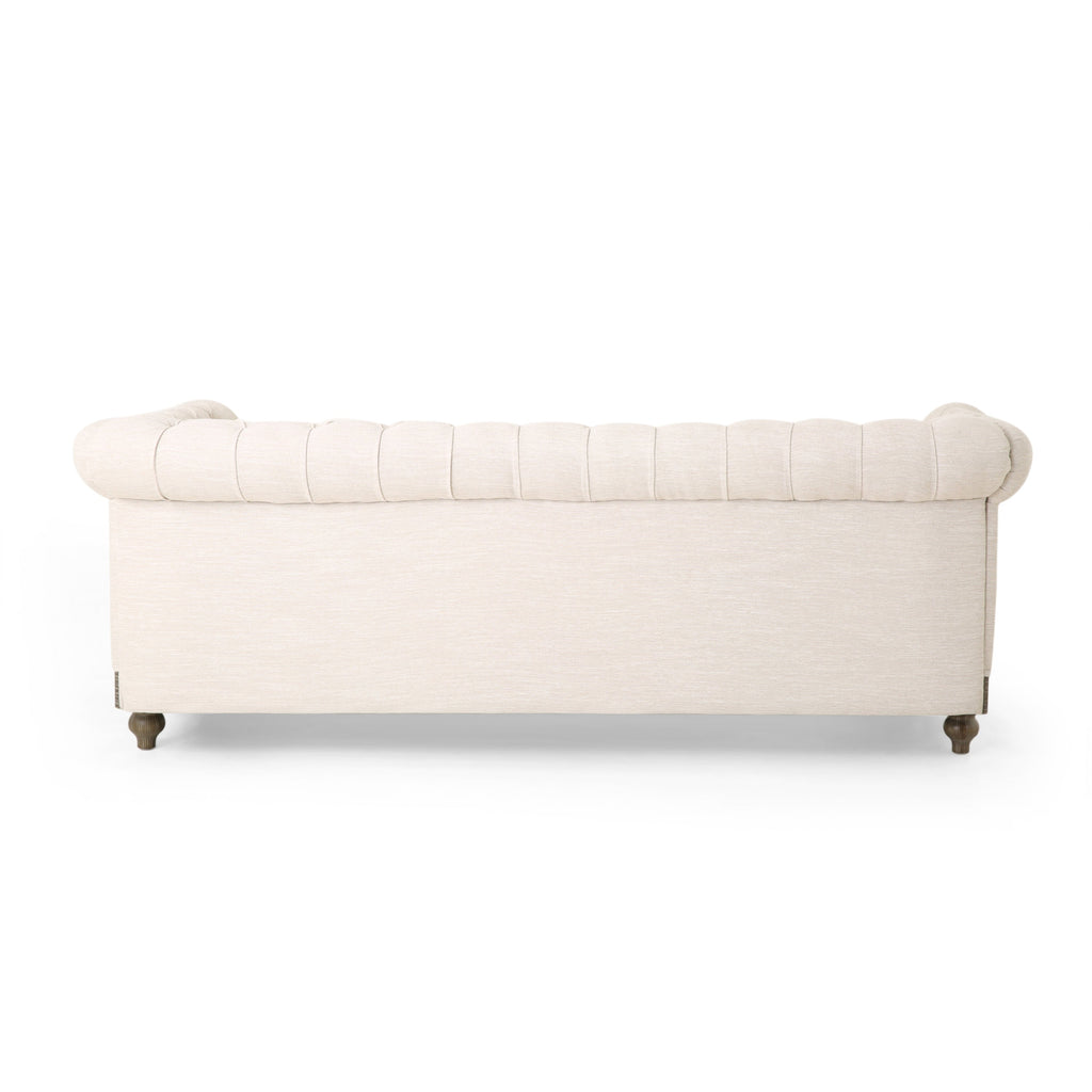 Mirod Retro Style Comfy 3-Seat Sofa with Wooden Legs, Beige Polyester, 78.75'' Wide