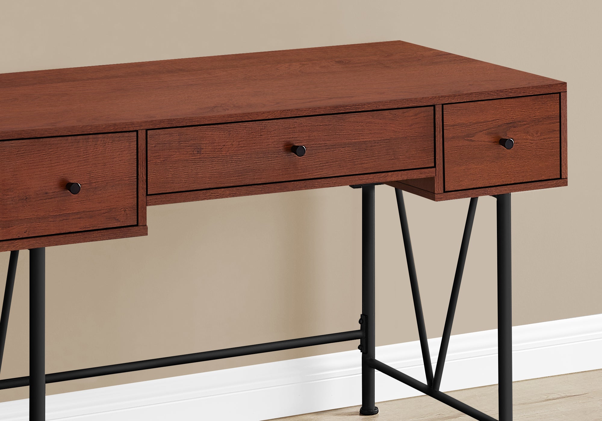 Computer Desk, Home Office, Laptop, Storage Drawers, 48'l, Work, Brown Laminate, Black Metal, Transitional