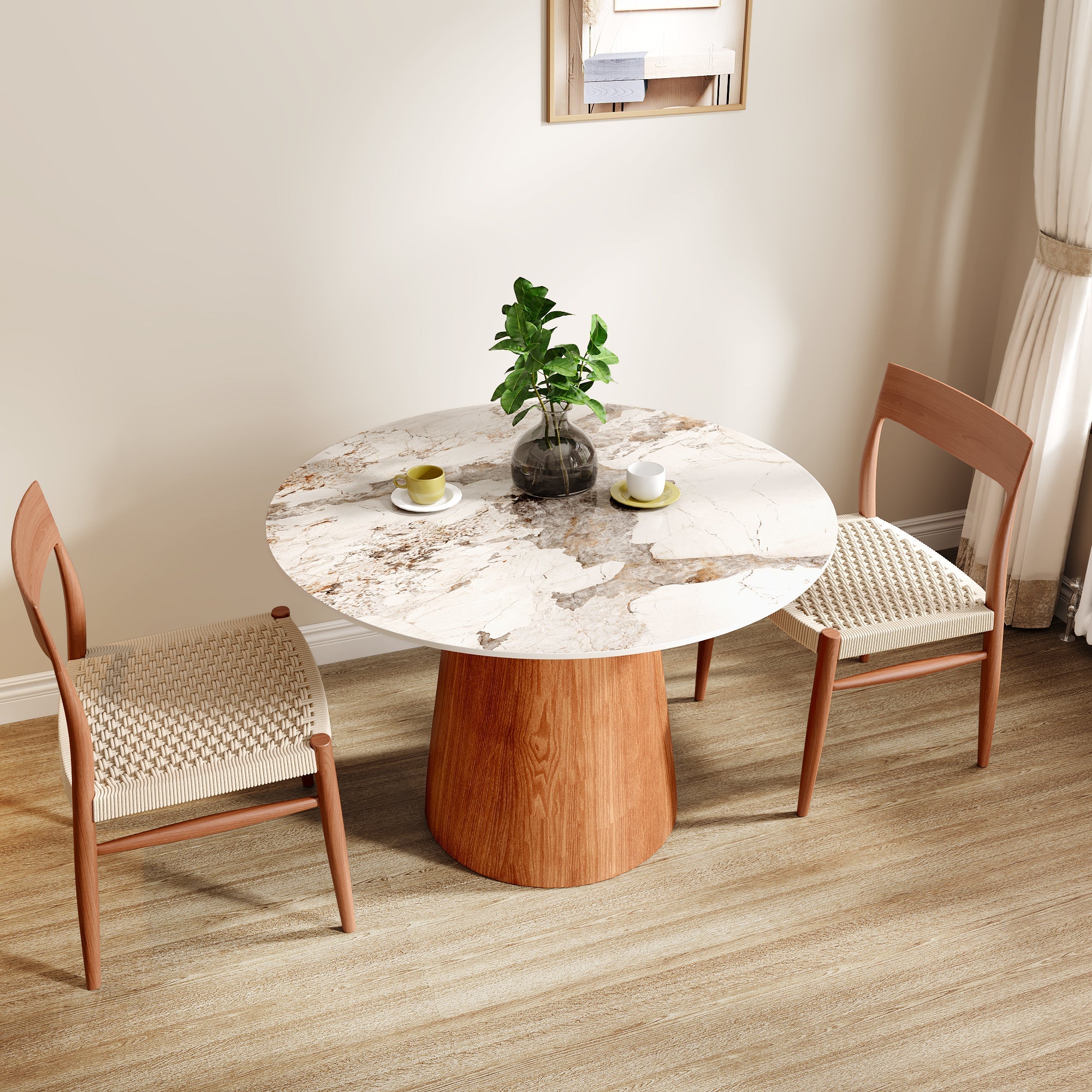Small Round Solid Wood Pedestal Dining Table Table 43' For 2-4 Person - Colorful