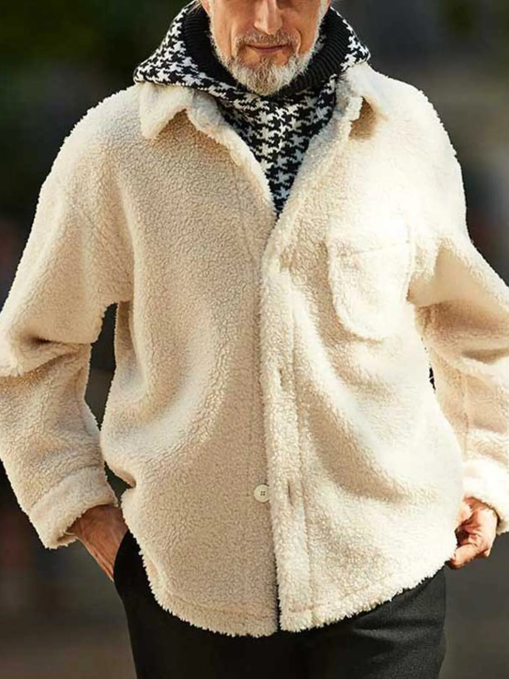 Button Up Drop Shoulder Sherpa Jacket Plus Size