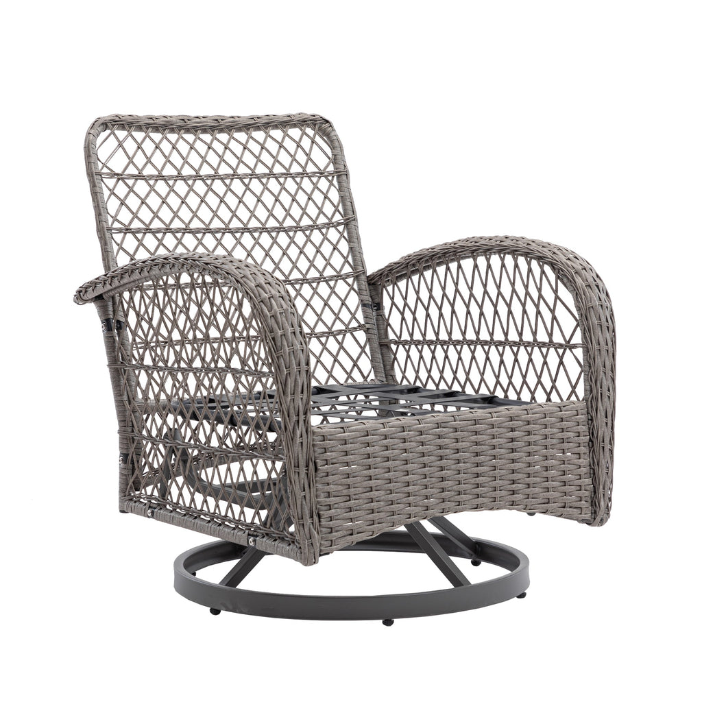 3 Pieces Outdoor Swivel Rocker Patio Chairs, 360 Degree Rocking Patio Conversation Set with Thickened Cushions and Glass Coffee Table for Backyard, Navy blue