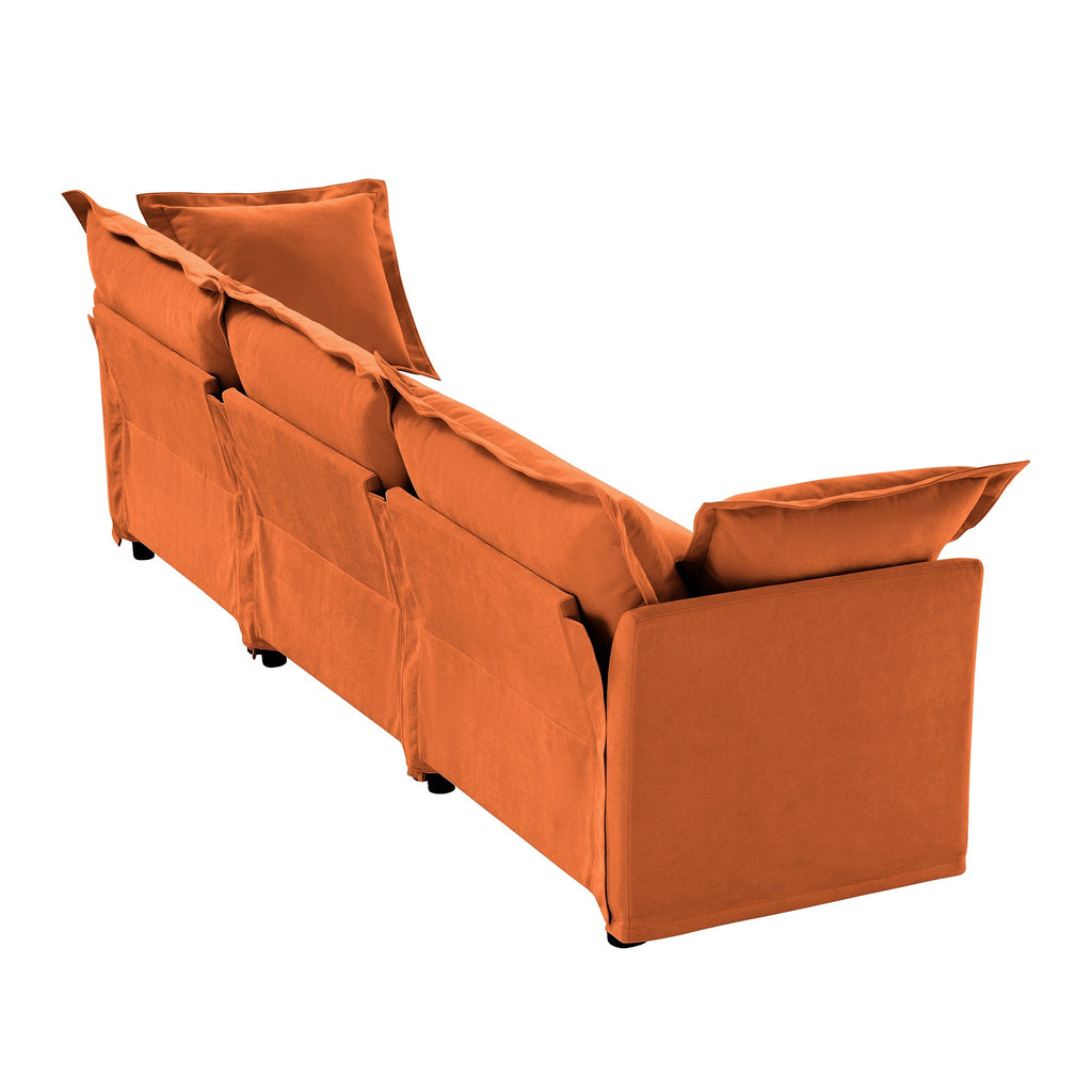 Slipcovered Sofa Couch, Modern 3 Seater Sofa with Suppleness Armrests, Chenille Fleece Deep Seat Sofa with Soft Multiple Big Pillows, Comfy Couch for Living Room, Apartment,Chenille Fabric, Orange