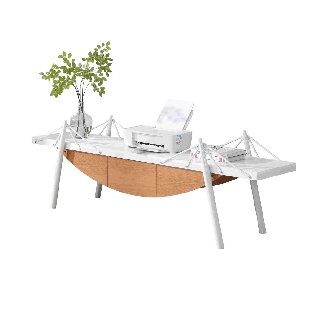 Sailboat-Shaped TV Stand, 70.87 inch Modern Entertainment Center with Drawer, MDF Wood Media Console Table, Unique Nautical Design, Sturdy Metal Support, Storage Cabinet for Living Room and Office