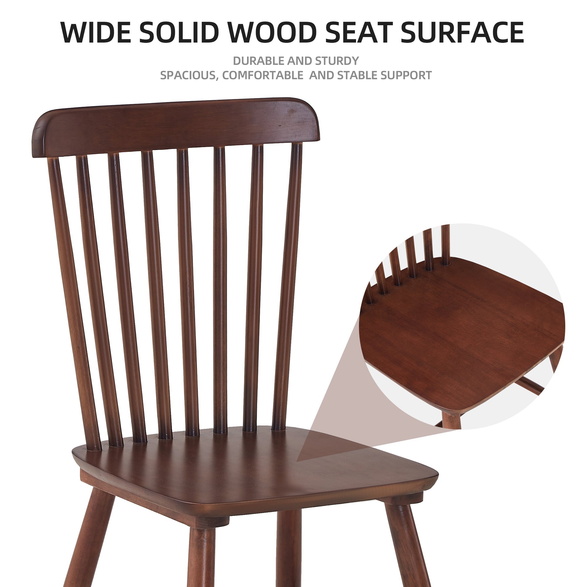4 pieces of dining chair, Walnut, rubber wood material, dining chair, solid wood chair, solid wood dining table chair, living room chair, simple and natural