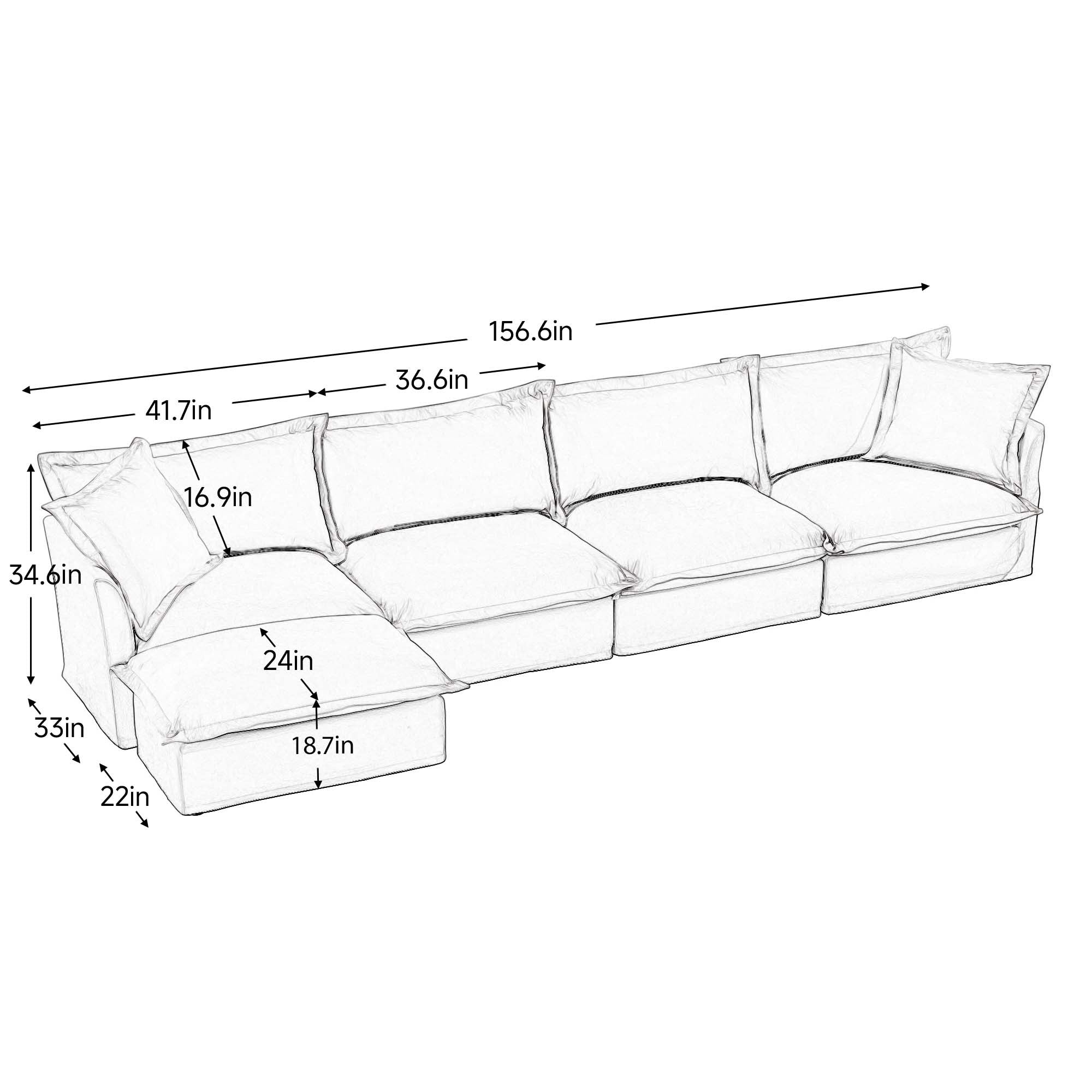 Slipcovered L Shape Sectional Long Sofa Couch, 4 Seater Sofa with Suppleness Armrests, Chenille Deep Seat Sofa with 2 Big Pillows, Comfy Couch for Living Room, Apartment, Chenille Fabric, Orange