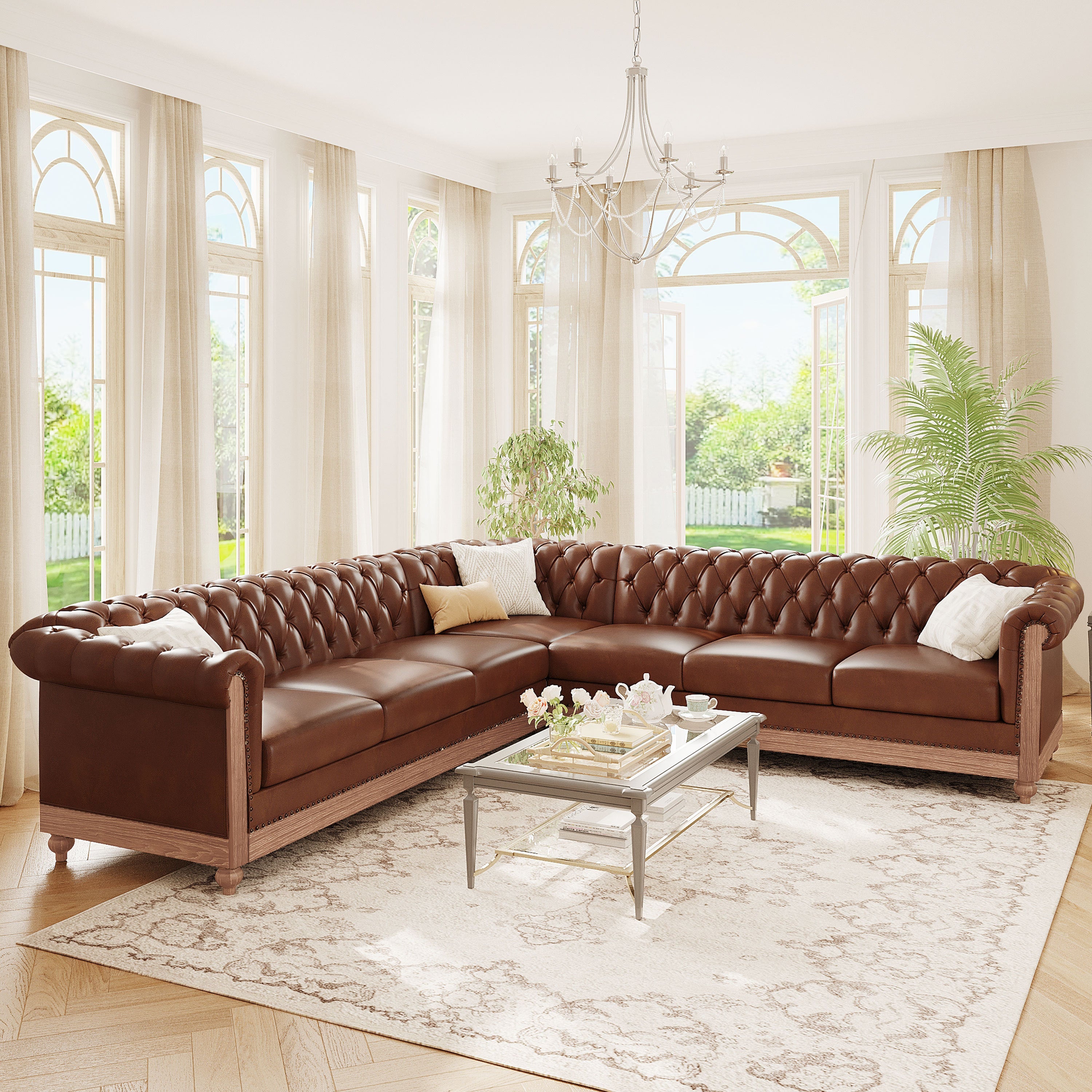 Mirod Comfy Large Sectional Sofa with Wooden Legs, Retro Style for Living Room
