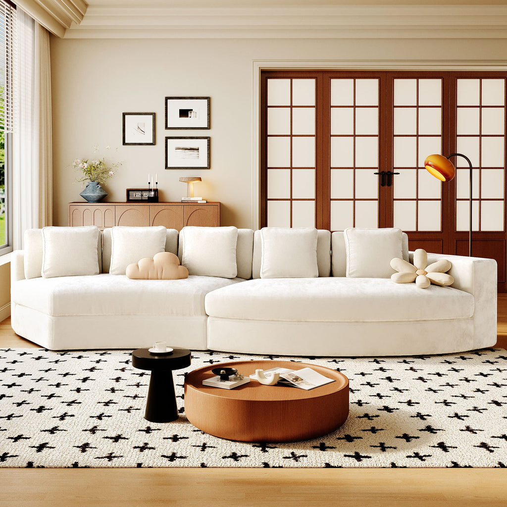 U_Style 115.7' Pure Foam Modular Sofa, 2-Piece Set with 5 Cushions, 4-Seater, Chenille Jacquard Fabric, Curved Design, No Assembly Required, Soft Upholstered Sofa for Living Room & Bedroom
