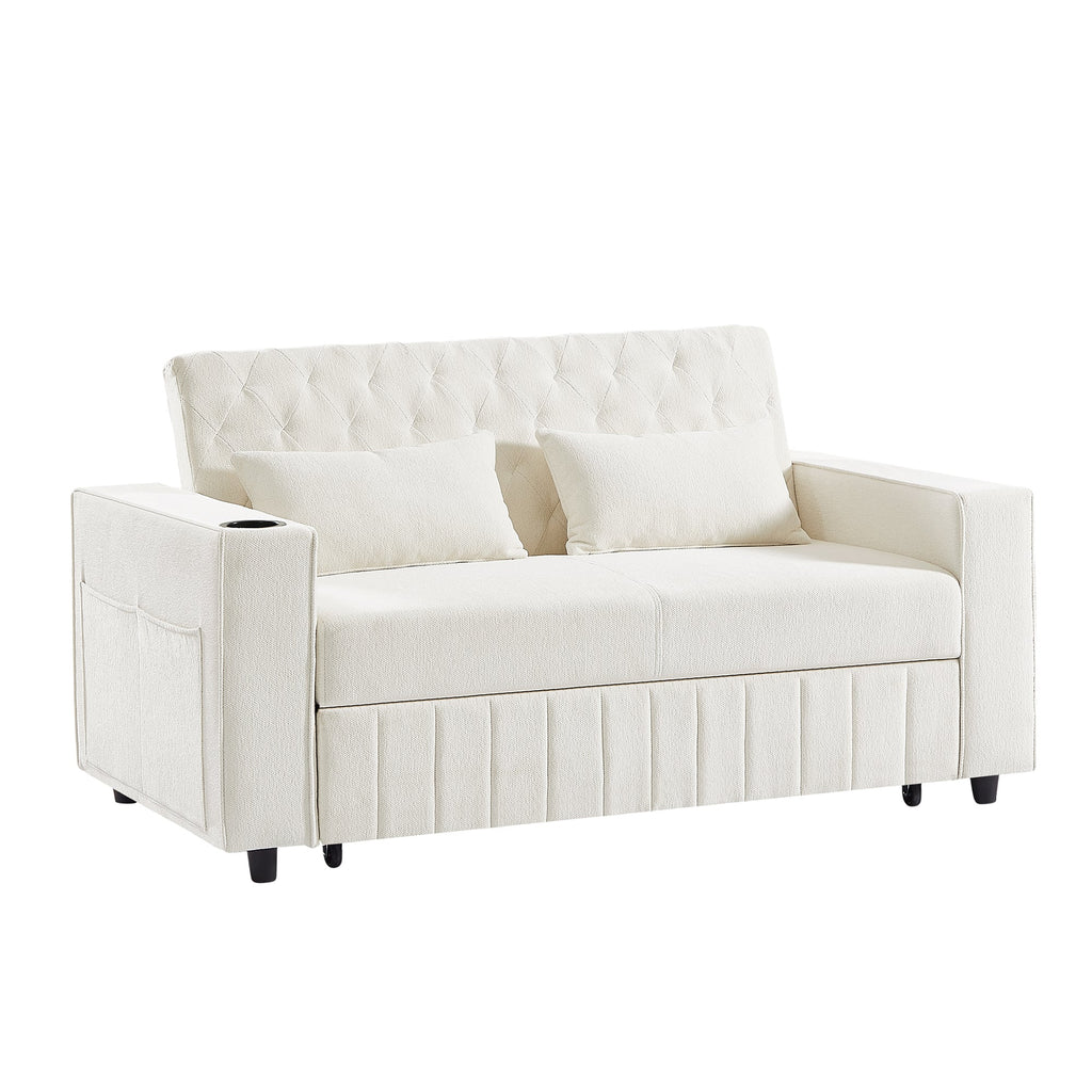 61.4' Pull-out Sofa Bed Convertible Couch Loveseat Sofa Modern Sleeper Sofa with Adjustable Backrest for Living Room, Beige