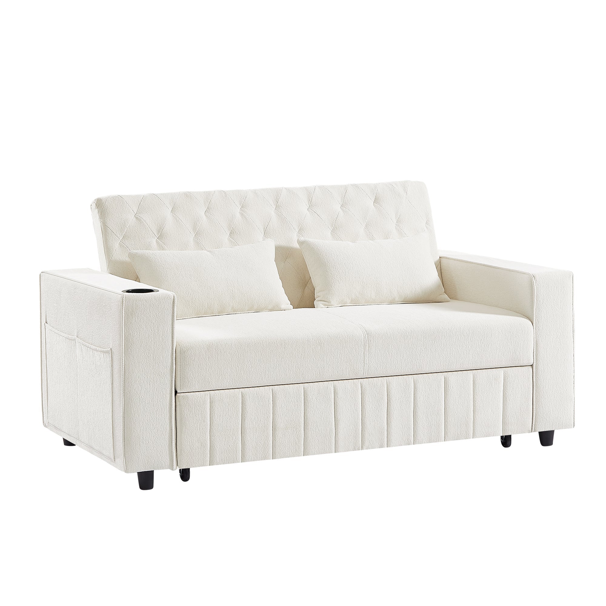 61.4' Pull-out Sofa Bed Convertible Couch Loveseat Sofa Modern Sleeper Sofa with Adjustable Backrest for Living Room, Beige