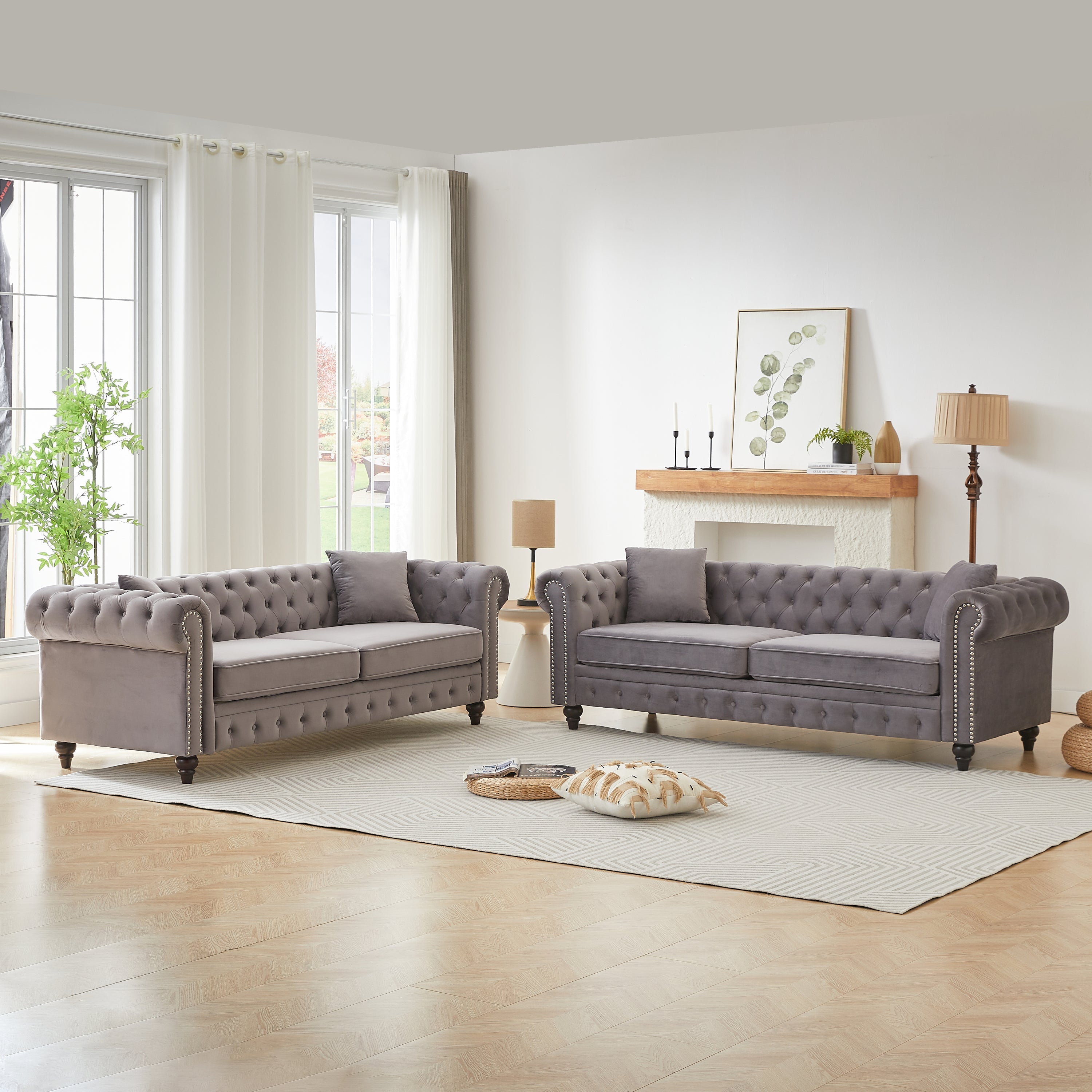 FX 3 Seats + 3 Seats Combo Sofa Modern living room sofa with solid wood frame and wooden feet, 4 cushions, apartment sofa furniture for living room, living room, office