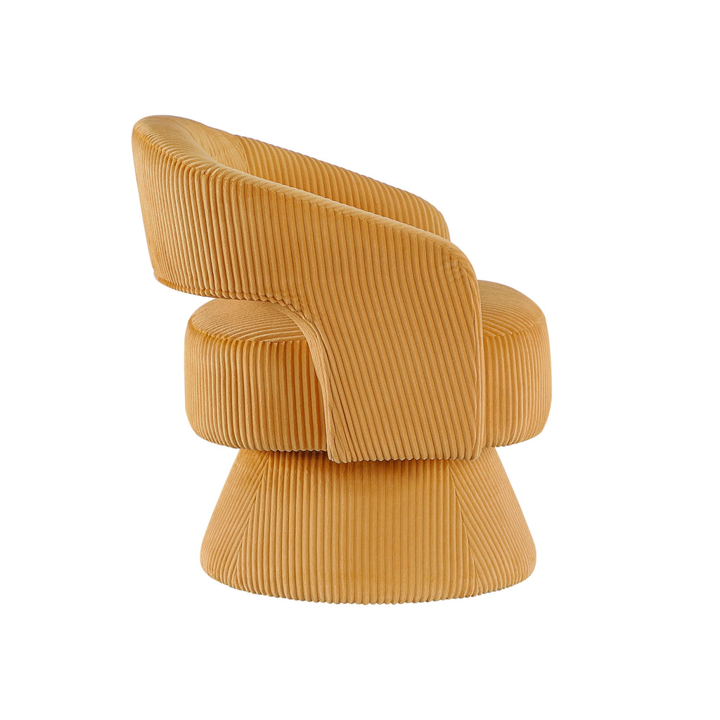 Modern Luxurious Swivel Accent Chair Yellow Soft Corduroy Upholstery Plush Seating Solid Wood Stylish Home Furniture 1pc