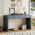 TREXM Curved Console Table with Storage, Wooden Entryway Table with 2 Drawers, Farmhouse Rustic Console Tables for Entryway, Hallway, Living Room, Navy