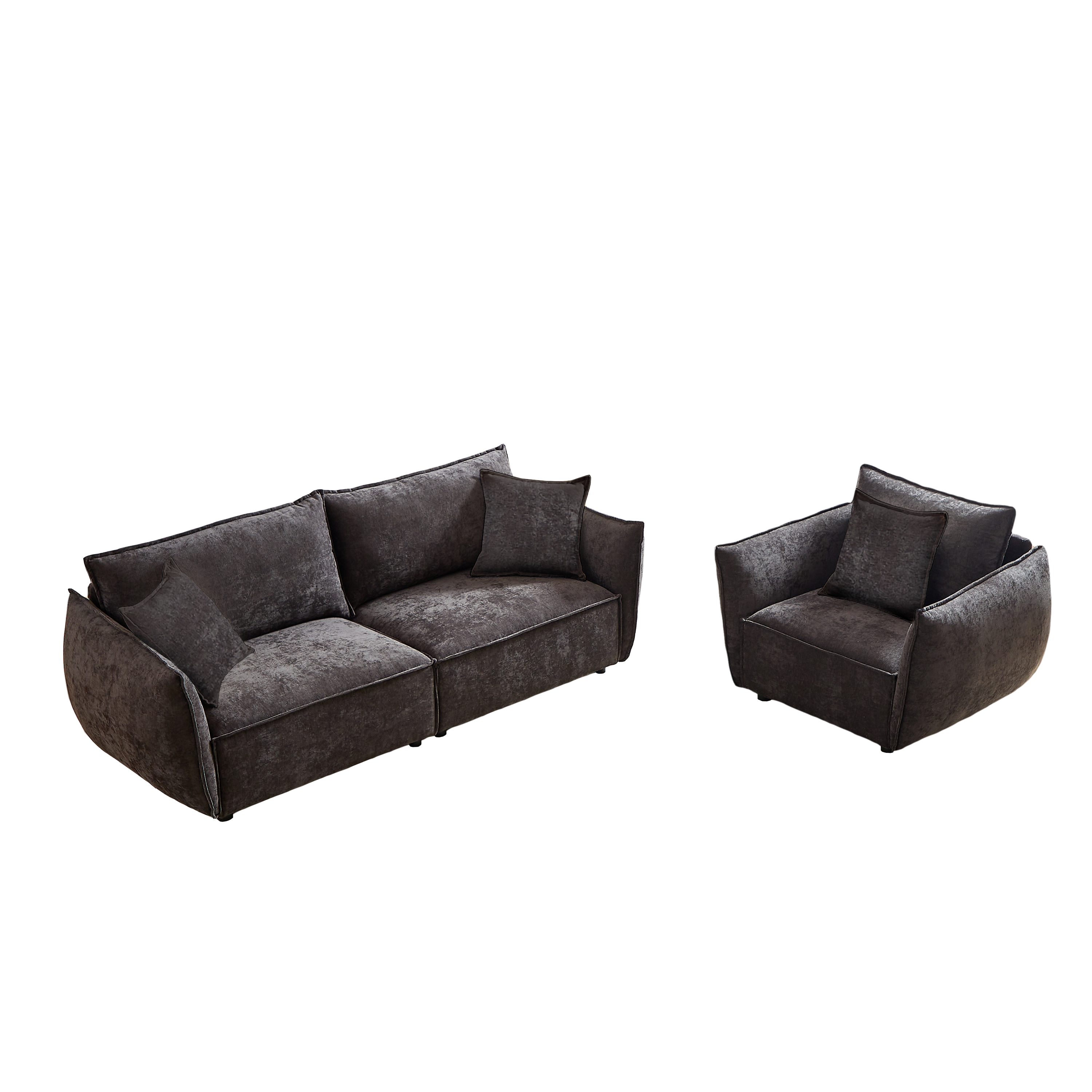3-Seater + 1-Seater Combo Sofa Modern Living Room Sofa, Linen Fabric Sofa, Wooden Frame with 3 Pillows, Apartment Sofa Furniture
