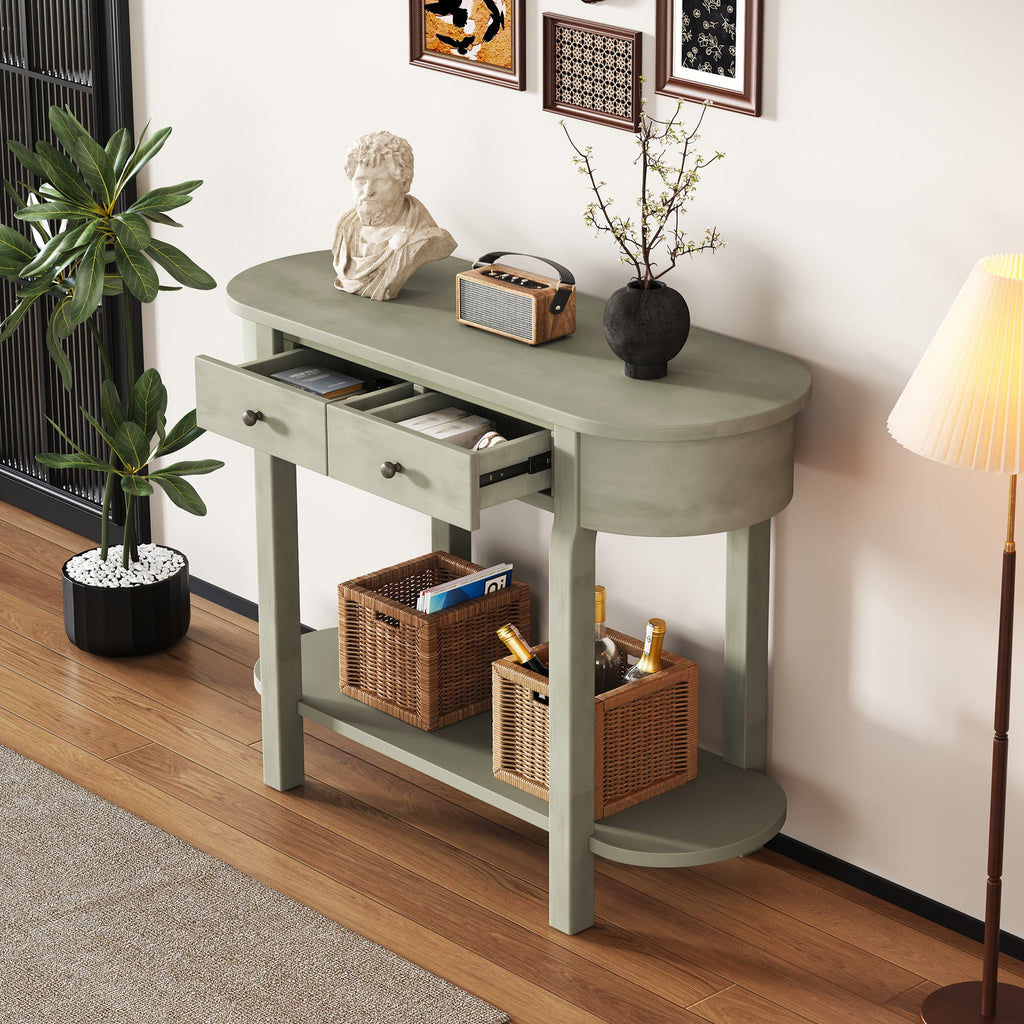 TREXM Elegant Retro Console Table with Curved Design and Smooth Glaze for Entryways, Living Rooms and hallways (Grey)