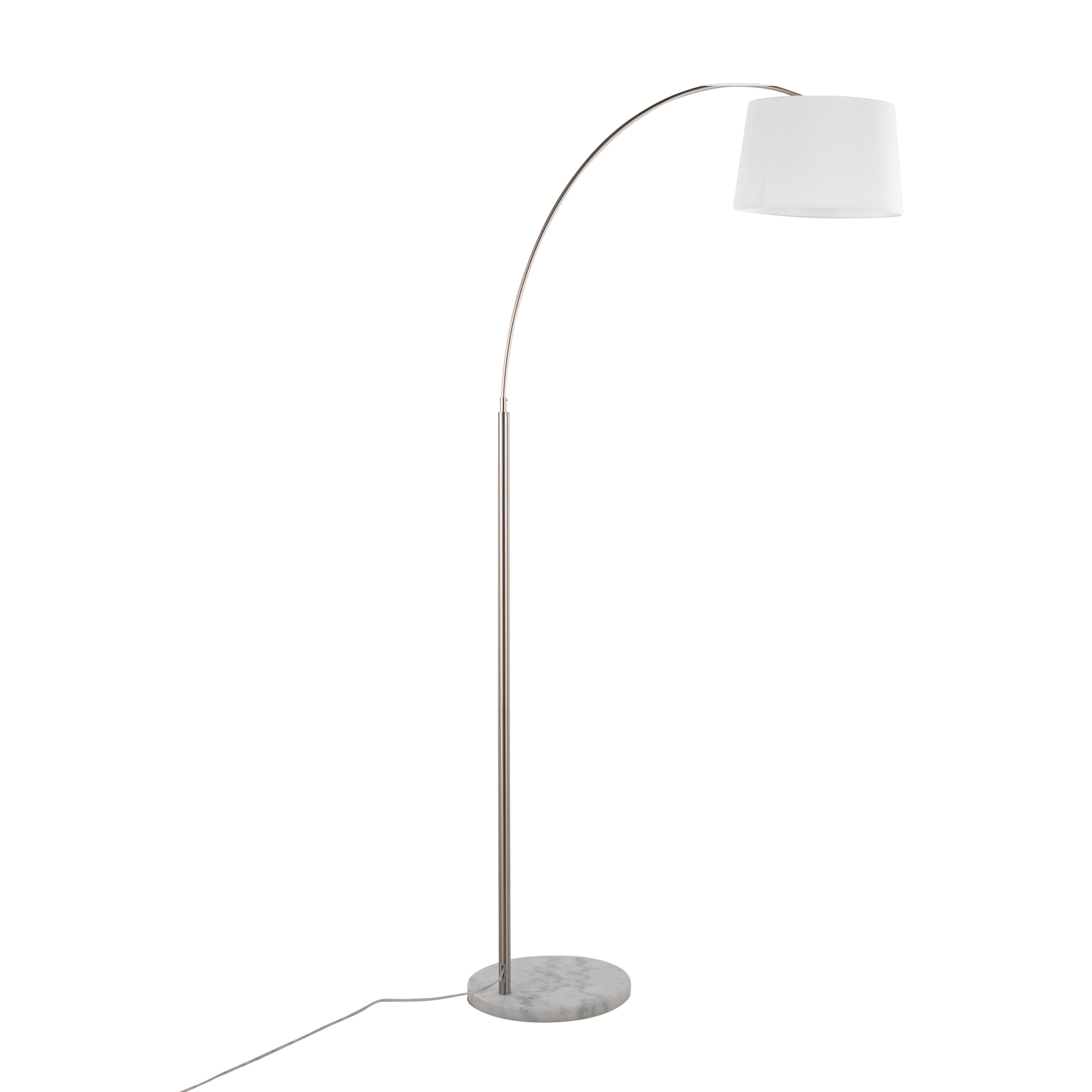 March Contemporary Floor Lamp in White Marble and Nickel with White Linen Shade by LumiSource