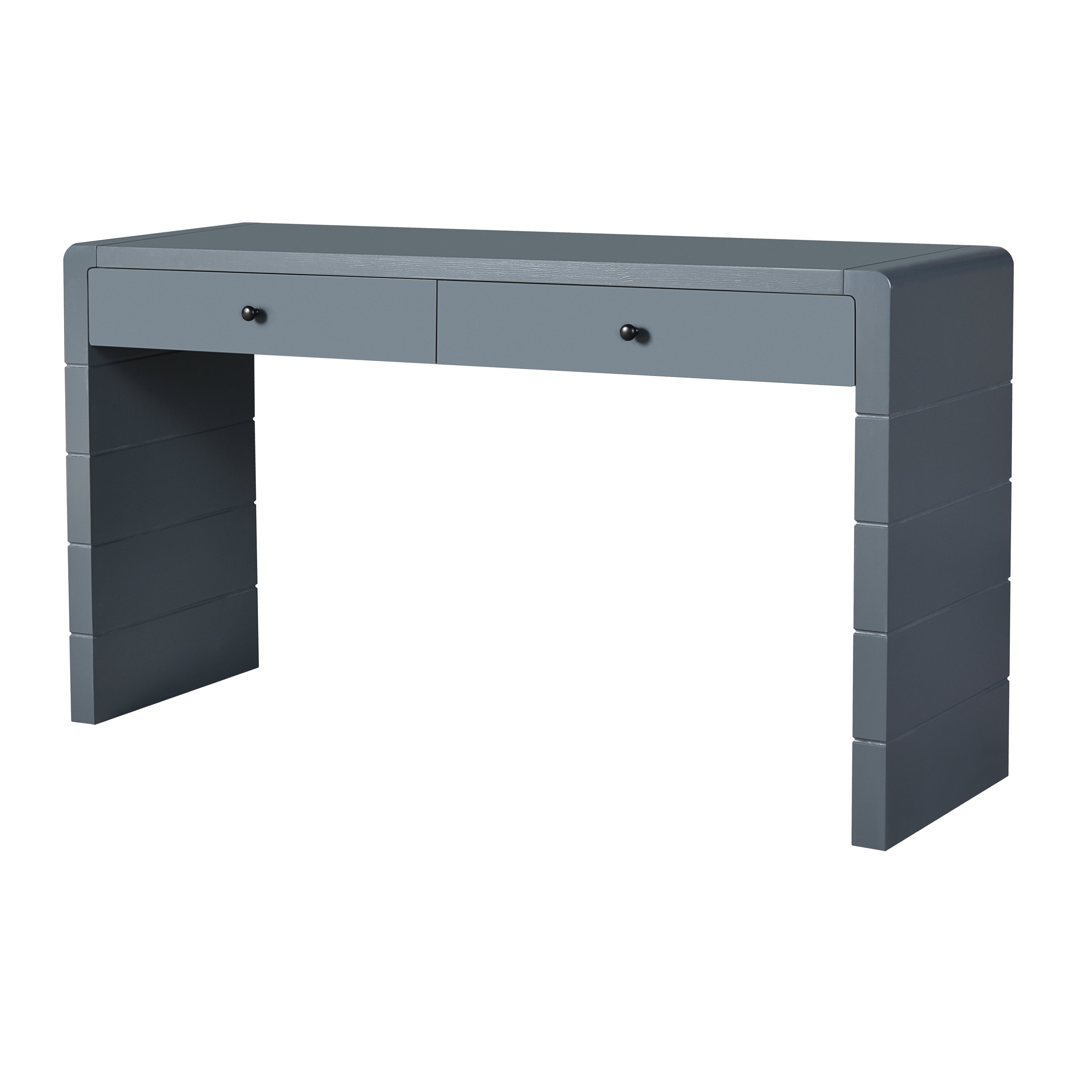 TREXM Curved Console Table with Storage, Wooden Entryway Table with 2 Drawers, Farmhouse Rustic Console Tables for Entryway, Hallway, Living Room, Navy