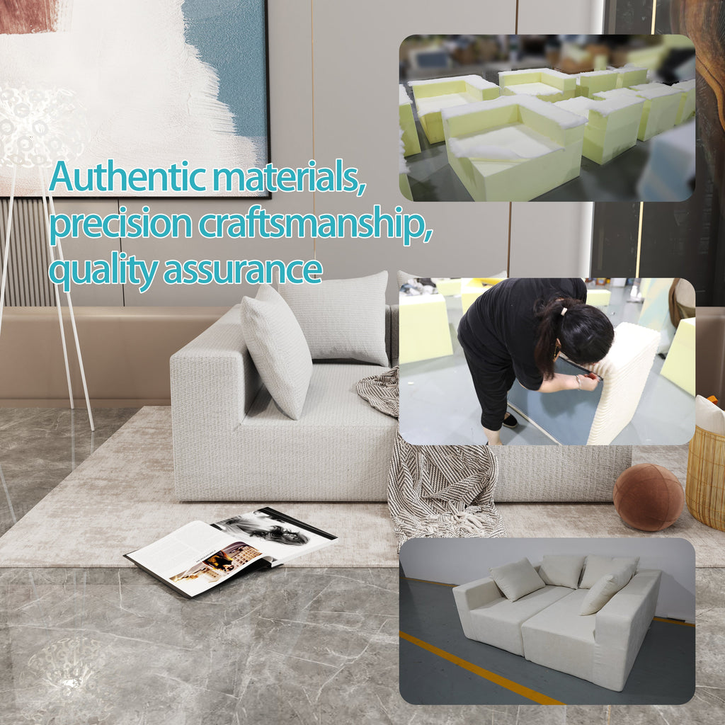 Four seater combination sofa, sofa bed, made of high-density sponge and soft linen fabric, with multiple combination methods (beige)