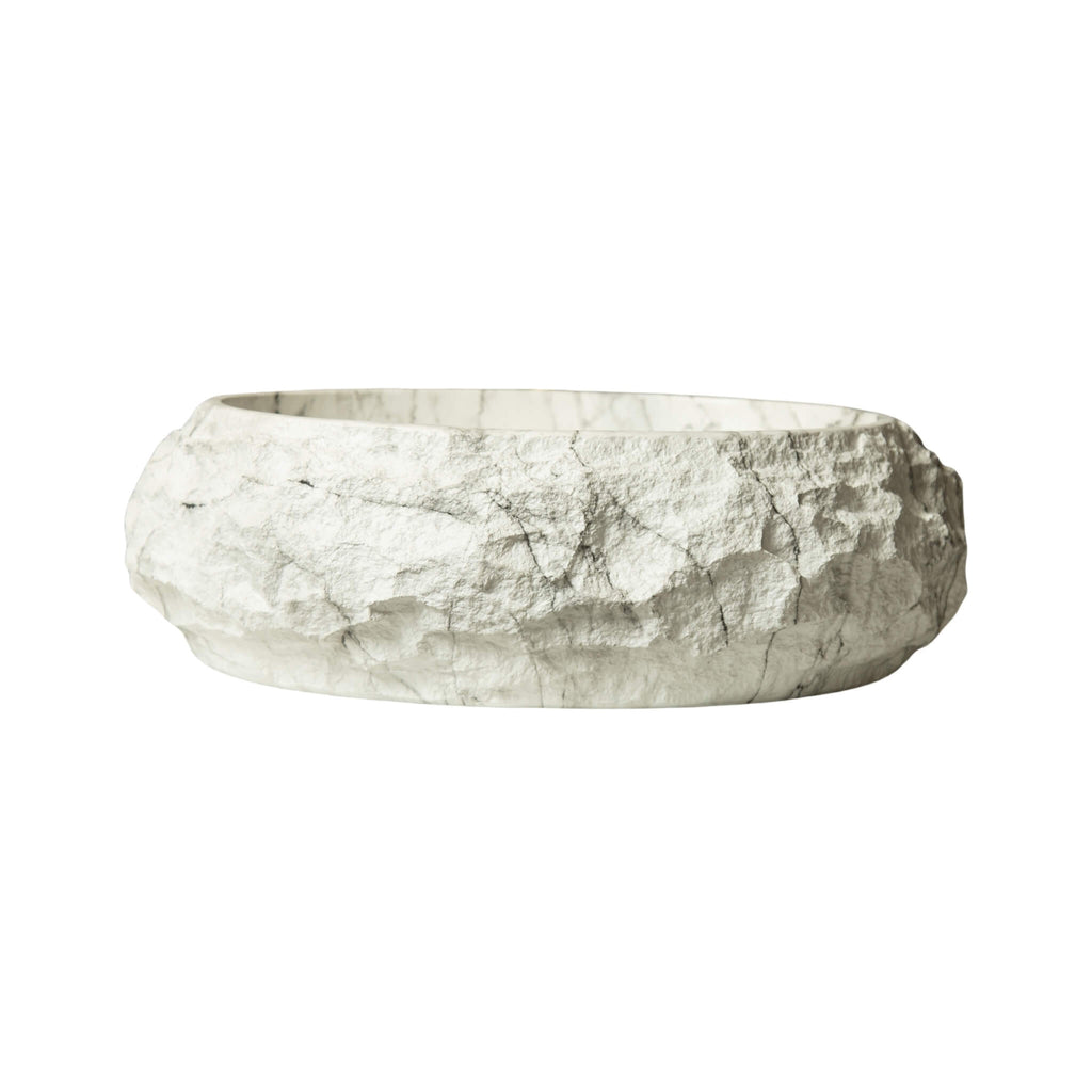 Alora 18-Inch Ivory Oval Bathroom Resin Vessel Basin Sink With Stone Pattern (SAK79130)