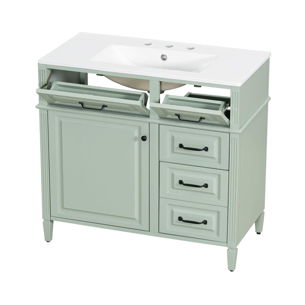 Alora 36-Inch Freestanding Bathroom Vanity With Ceramic Sink And Storage Cabinets [Faucet Not Included] (SAK86310)