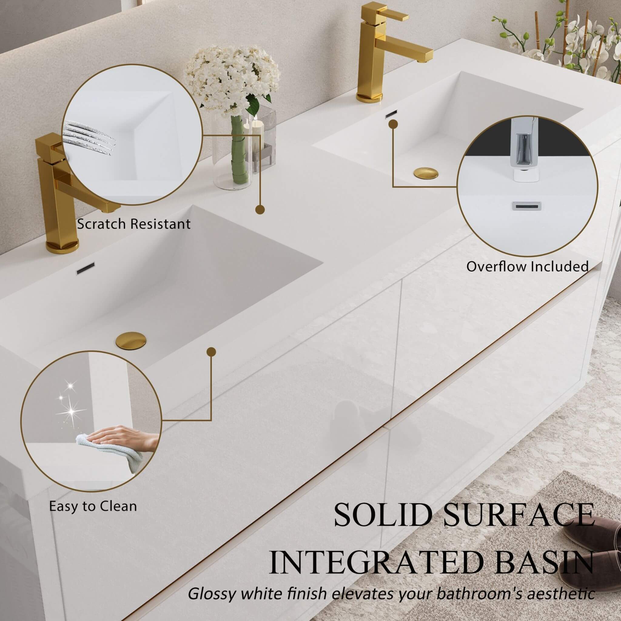 Alora 72-Inch White Freestanding Bathroom Vanity With Sink And Stone Resin Countertop (SAK31520)