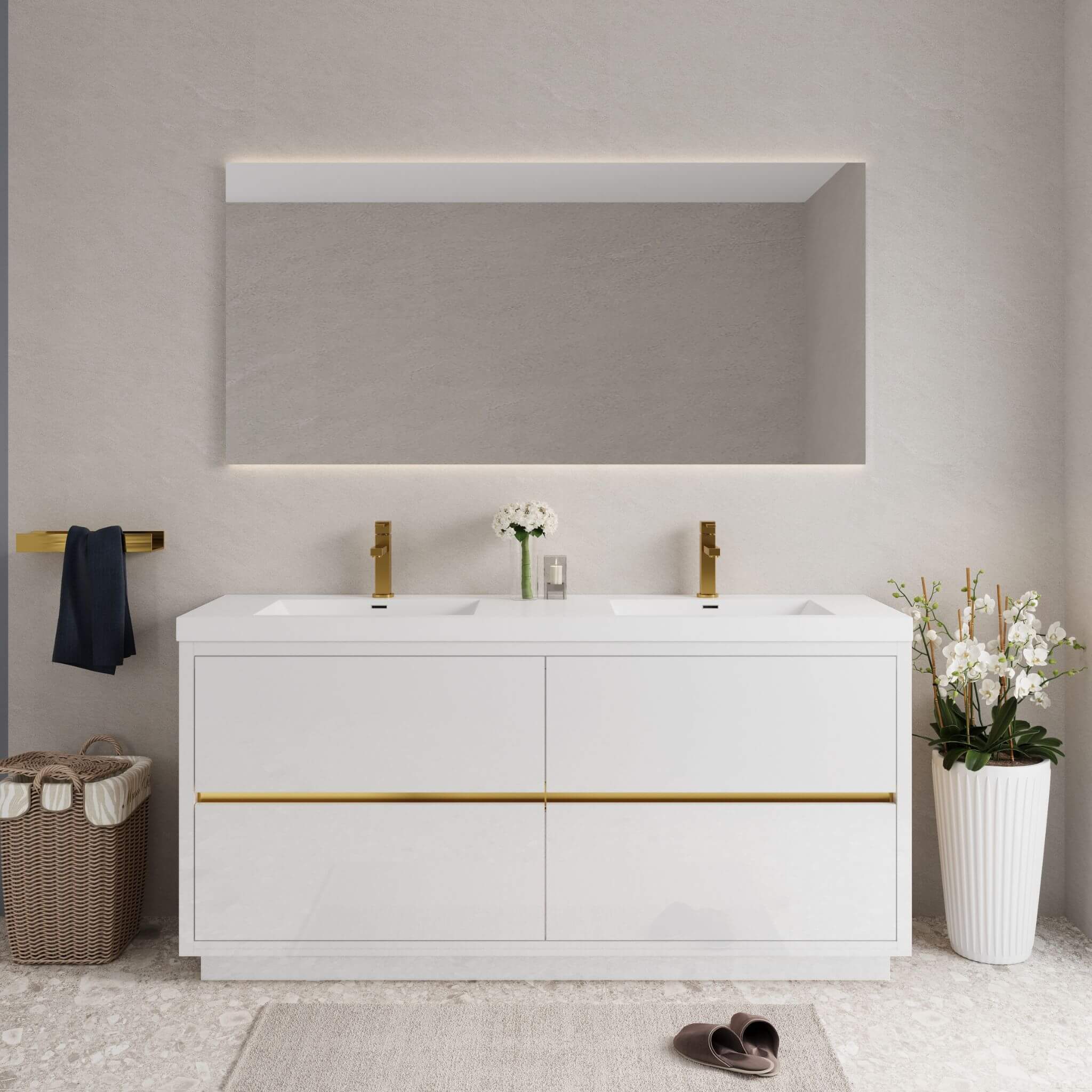 Alora 72-Inch White Freestanding Bathroom Vanity With Sink And Stone Resin Countertop (SAK31520)