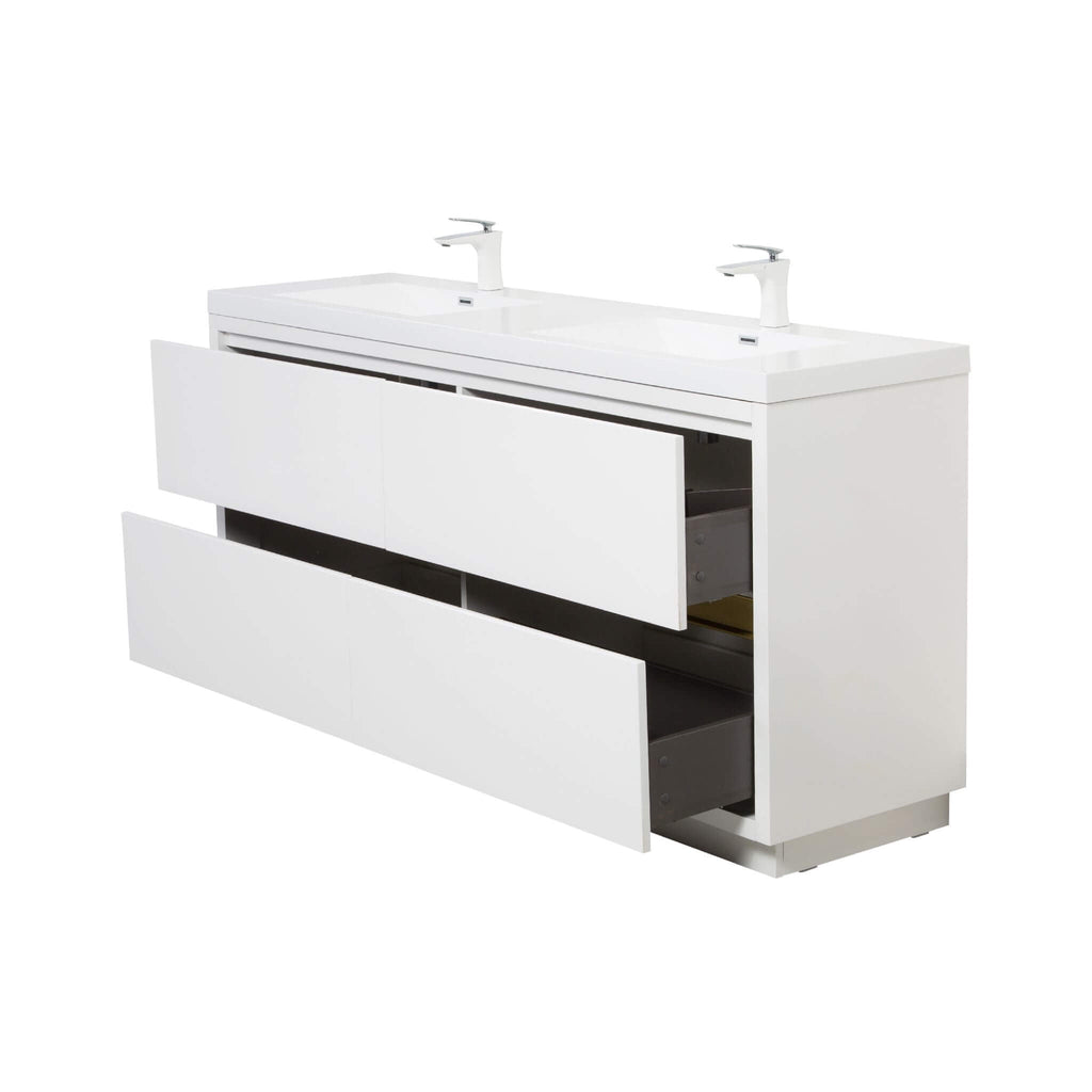 Alora 72-Inch White Freestanding Bathroom Vanity With Sink And Stone Resin Countertop (SAK31520)