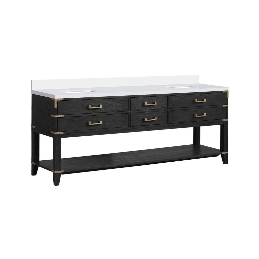 Alora 84-Inch Black Oak Double Bathroom Vanity With White Quartz Top (SAK43761)