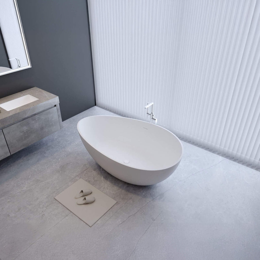 Alora Luxury 63-Inch Matte White Freestanding Soaking Bathtub With Overflow And Pop-Up Drain (SAK56140)