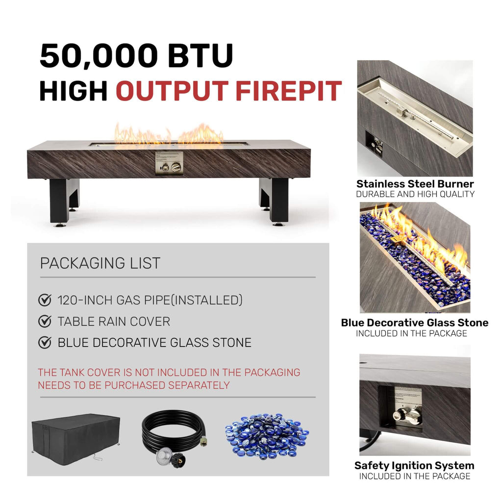 Alora 54-Inch Modern Outdoor Propane Fire Pit Table With Waterproof Cover (SAK42628)