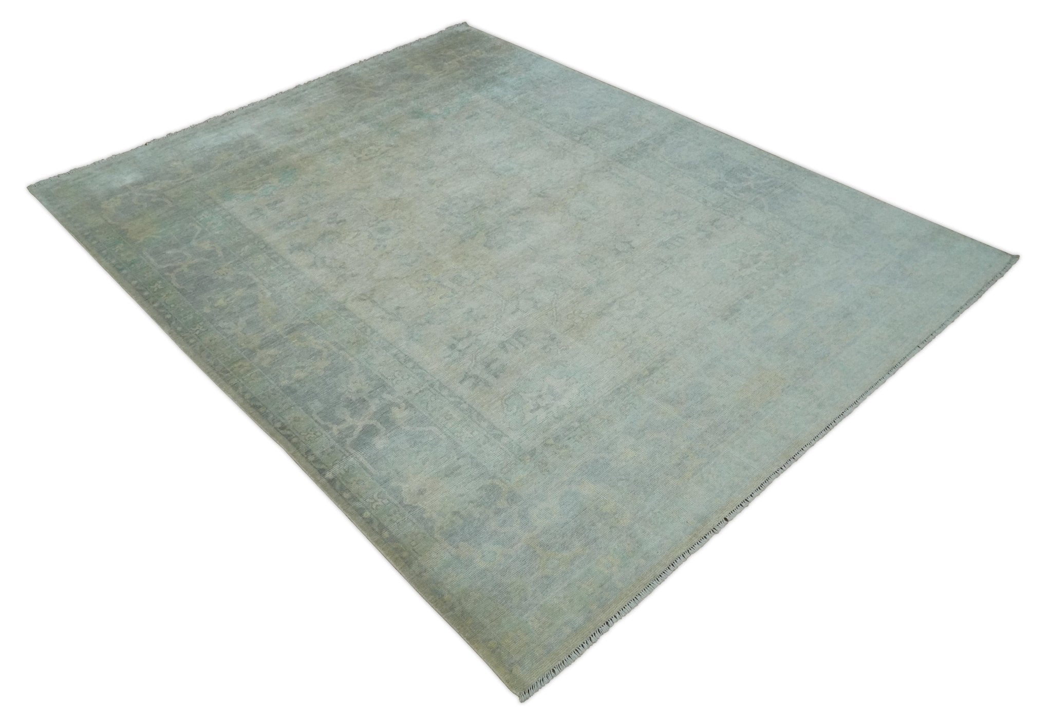 Antique Finish Silver, Gray and Charcoal Hand Knotted Oriental Oushak 8x10 wool Area Rug