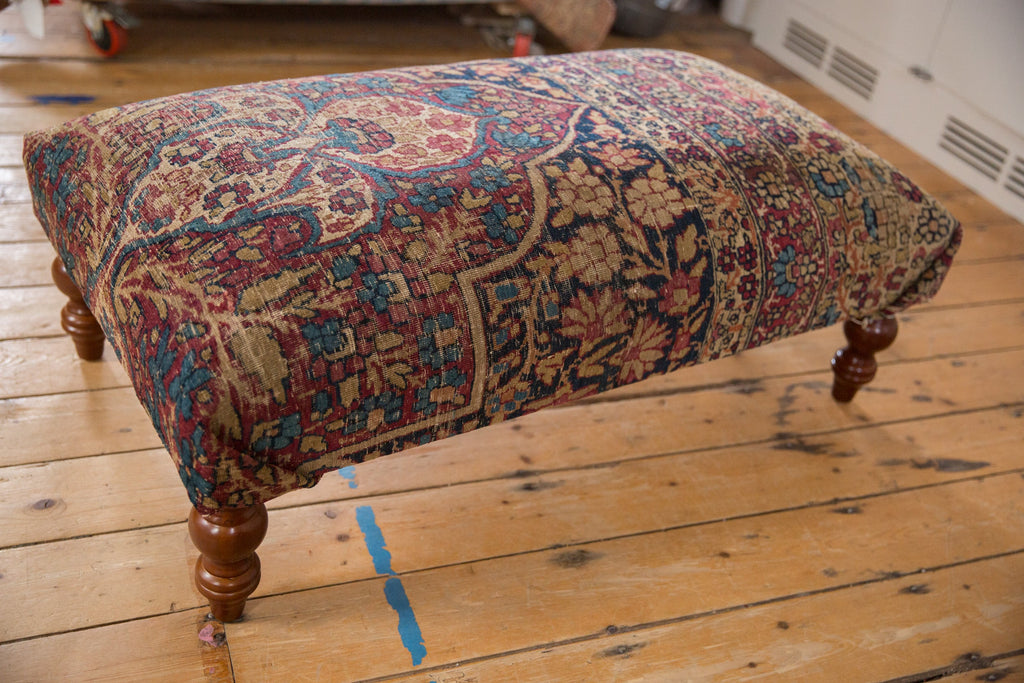 Antique Persian Kerman Rug Ottoman Coffee Table