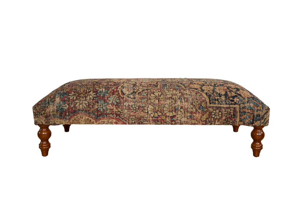 Antique Persian Kerman Rug Ottoman Coffee Table