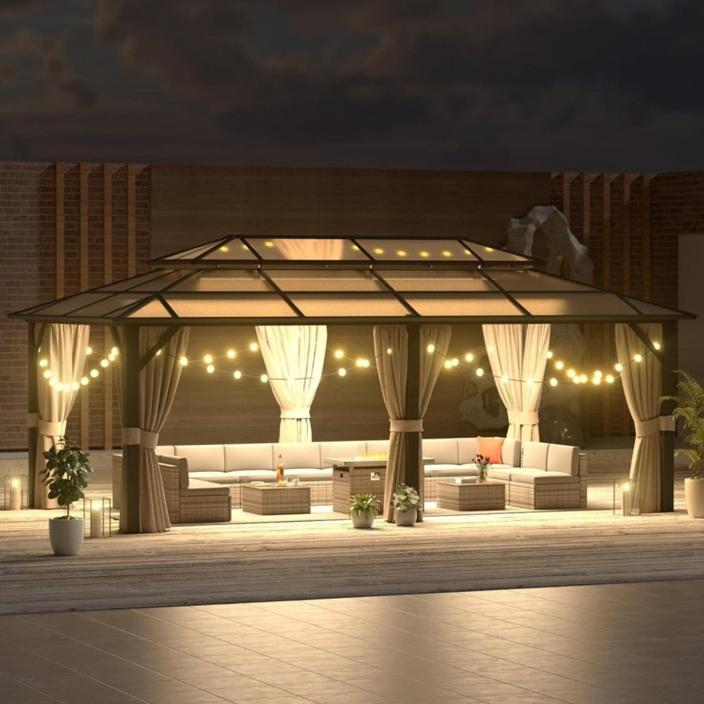 [12x20FT] Premium Aluminum Outdoor Polycarbonate Hardtop Gazebo With UV Protection, Netting & Curtains (96815273)
