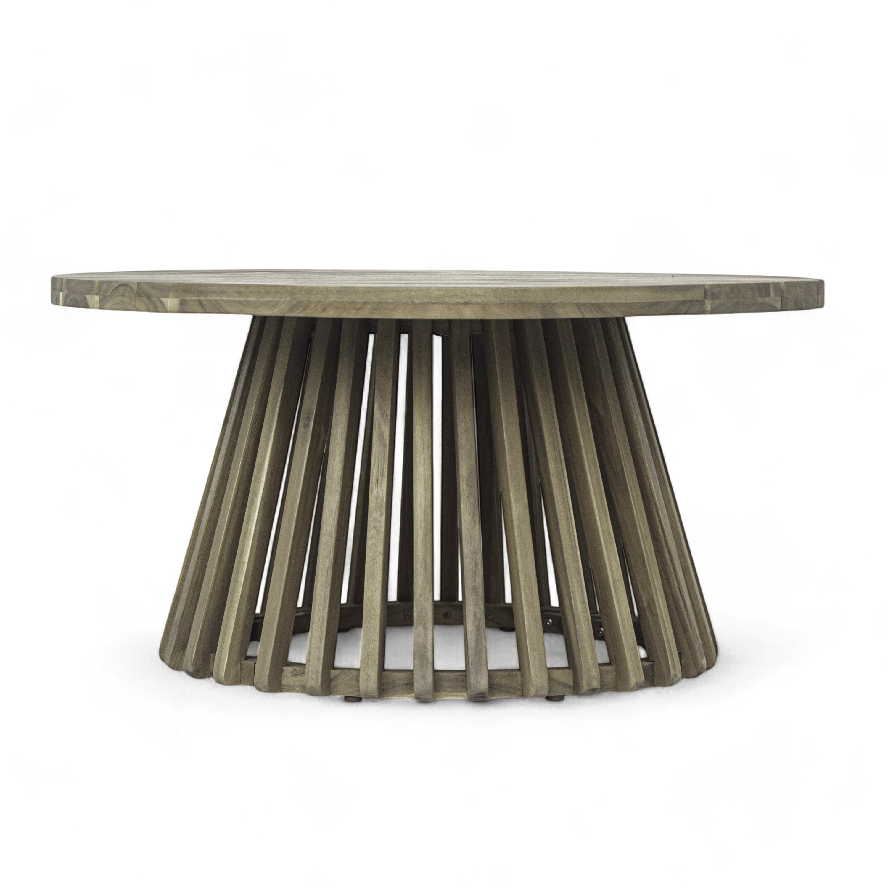 Outdoor Acacia Wood Patio Coffee Table, Round Coffee Table for Backyard, Lawn, Balcony,Grey Finish
