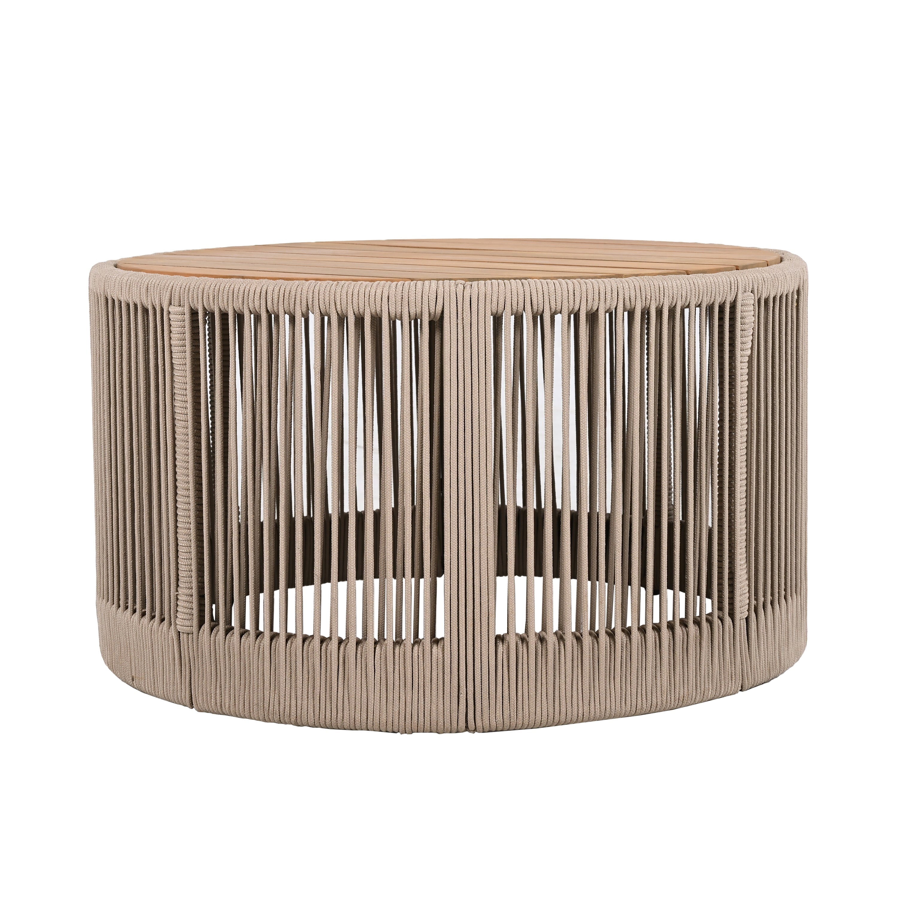 Rustic Industrial Table Set,Coffee Table & Side Table with Woven Rope Design, Modern Functionality Stylish Table Set for Living Room and Home Decor-Rope Beige