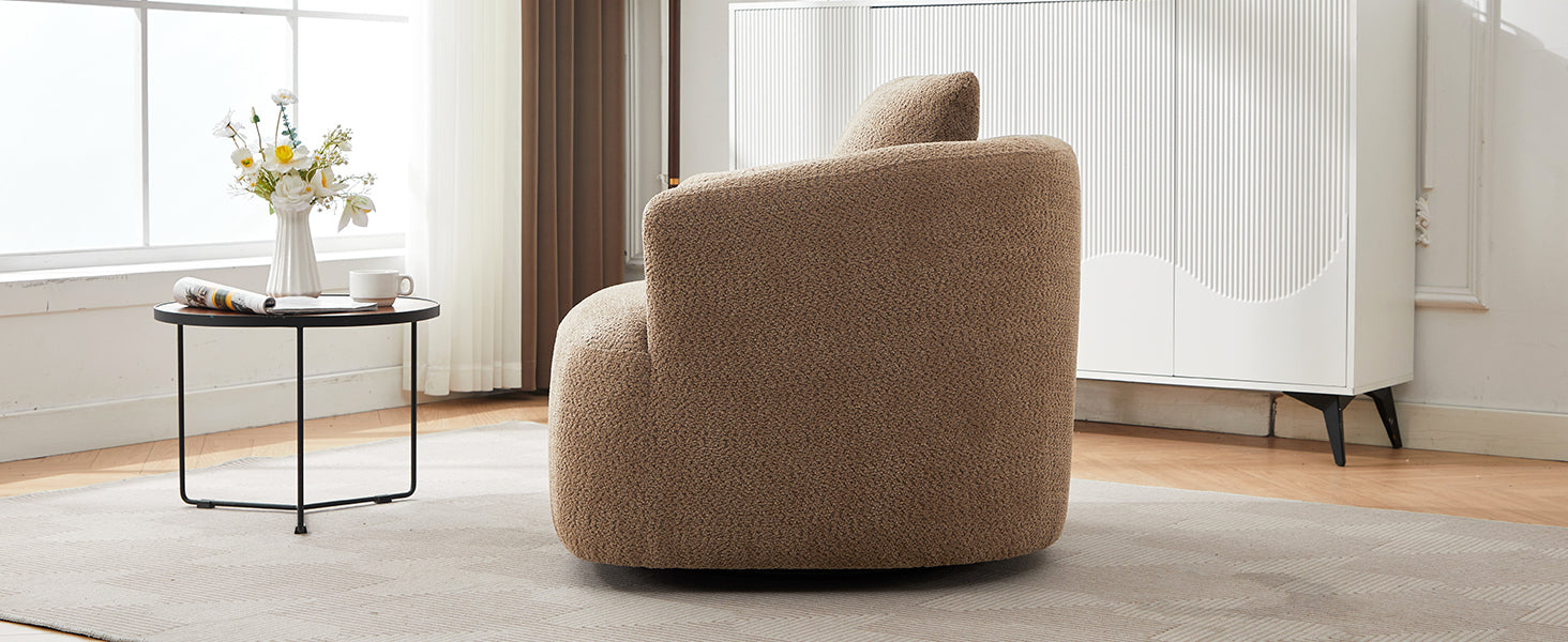 Chenille Upholstered 360° Swivel Chair with Throw Pillow, Dark Brown, 38.2' Accent Chair Sofa for Living Room and Office