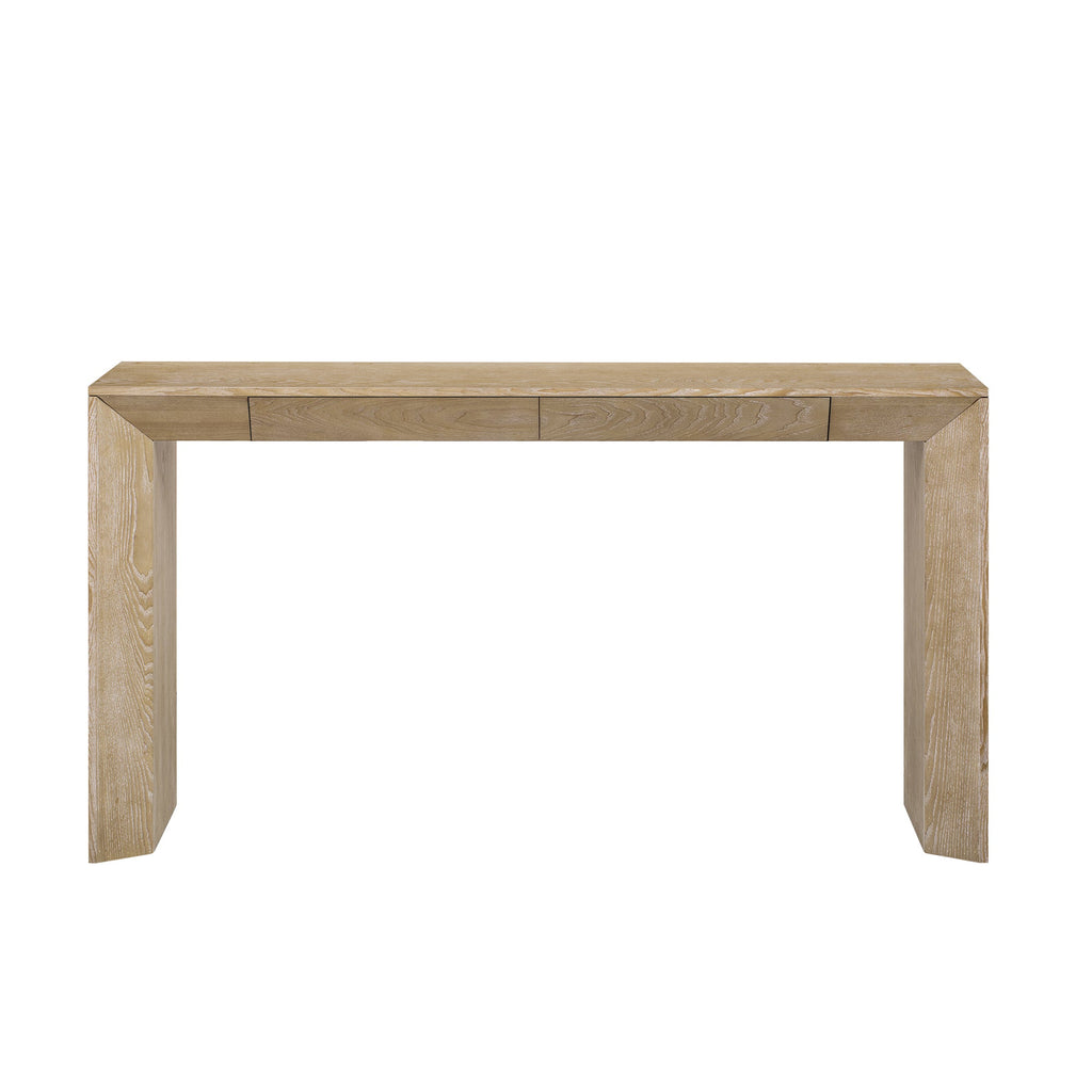 TREXM 60' Modern Farmhouse Console Table with 2 Concealed Drawers, Waterfall Design Entryway Table with Thickened Legs & Rustic Wood Grain for Living Room, Entryway & Hallway (Natural)