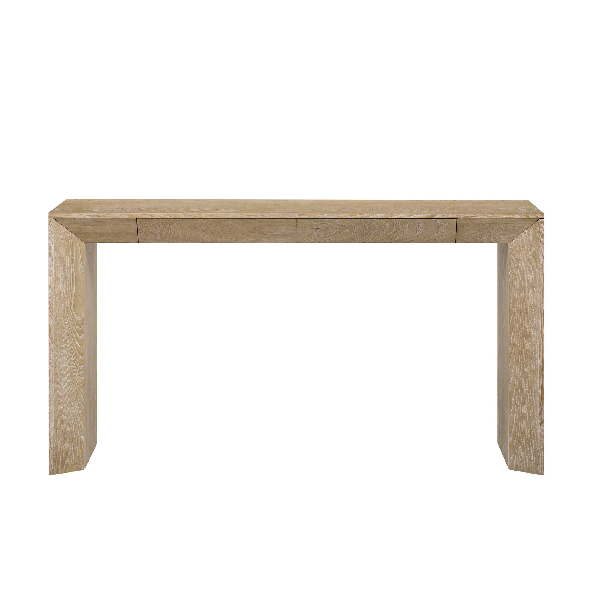 TREXM 60' Modern Farmhouse Console Table with 2 Concealed Drawers, Waterfall Design Entryway Table with Thickened Legs & Rustic Wood Grain for Living Room, Entryway & Hallway (Natural)
